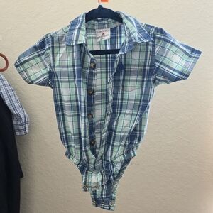 Land'n Sea Baby Boy Plaid Button-Front Infant One-Piece - Blue & Teal Shirt